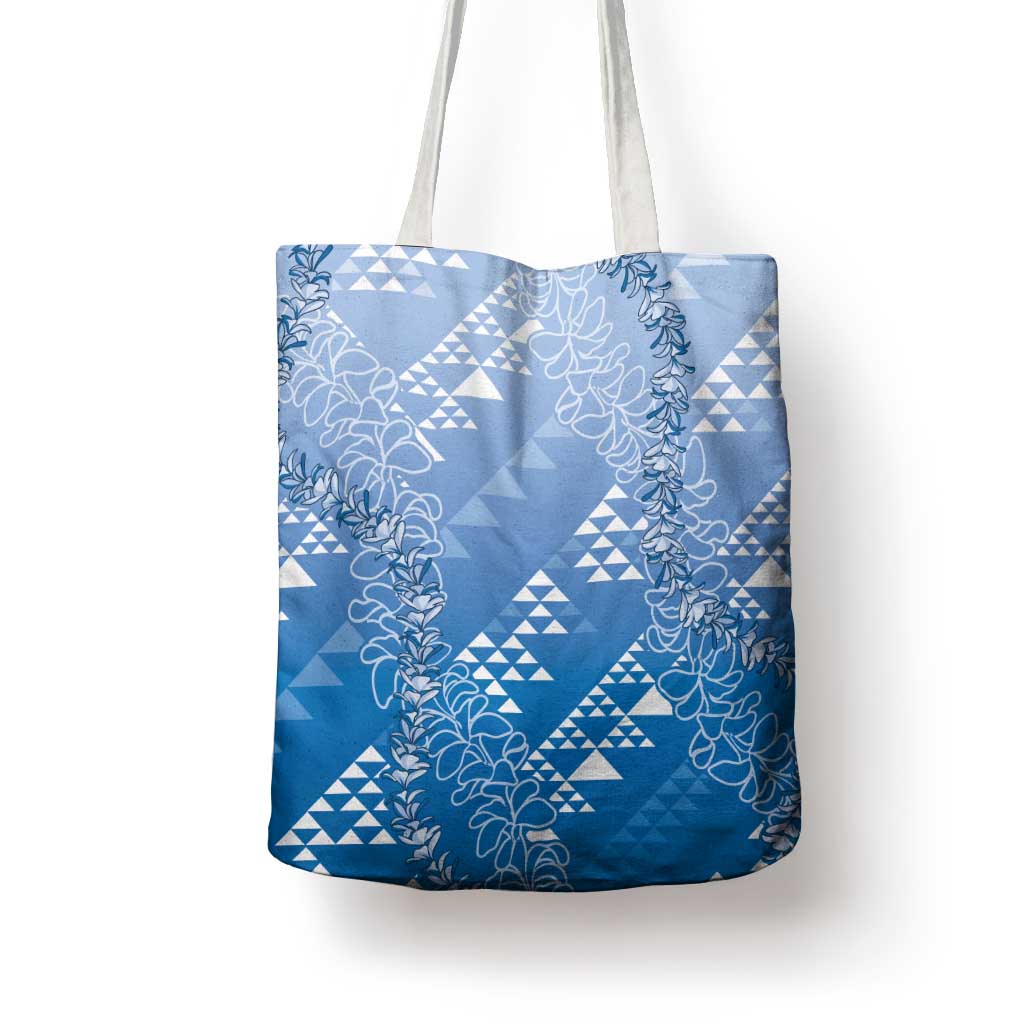 Hawaii Royal Blue Kapa Tote Bag Vintage 'Ohe Kāpala Motifs Mix Plumeria Leis LT7 - Polynesian Pride