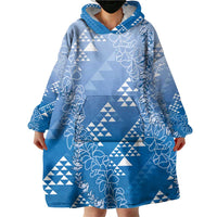 Hawaii Royal Blue Kapa Wearable Blanket Hoodie Vintage 'Ohe Kāpala Motifs Mix Plumeria Leis LT7 - Polynesian Pride