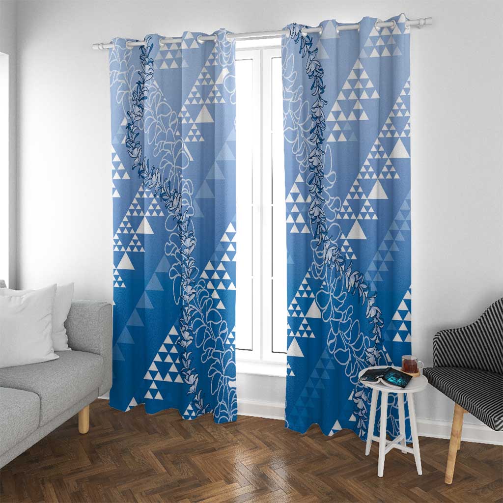Hawaii Royal Blue Kapa Window Curtain Vintage 'Ohe Kāpala Motifs Mix Plumeria Leis