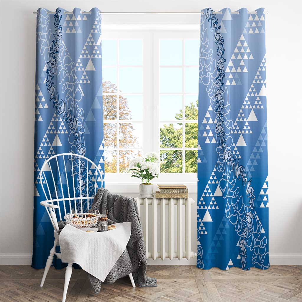 Hawaii Royal Blue Kapa Window Curtain Vintage 'Ohe Kāpala Motifs Mix Plumeria Leis