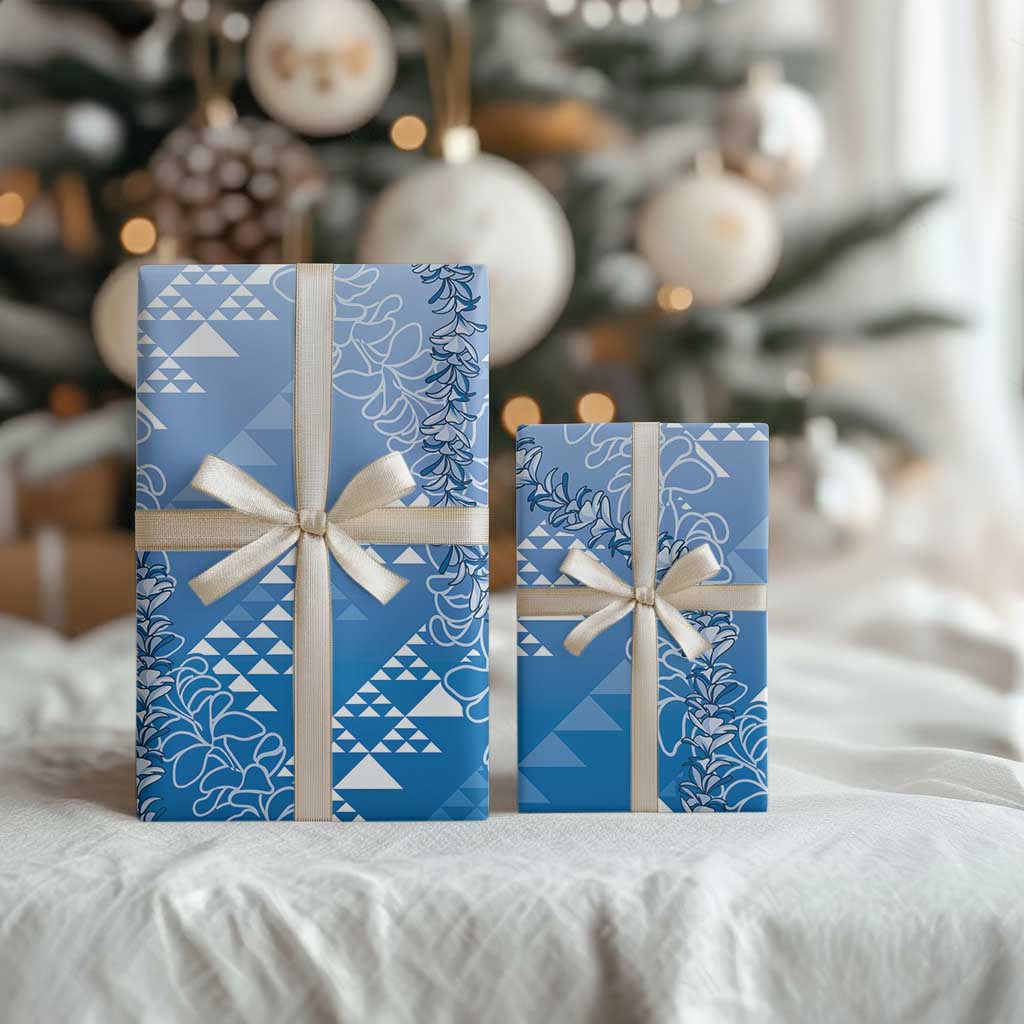 Hawaii Kapa Vintage Motifs Mix Plumeria Leis Wrapping Paper Royal Blue