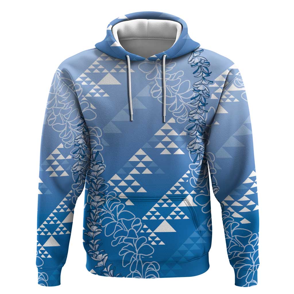 Hawaii Royal Blue Kapa Zip Hoodie Vintage 'Ohe Kāpala Motifs Mix Plumeria Leis LT7 Pullover Hoodie Royal Blue - Polynesian Pride