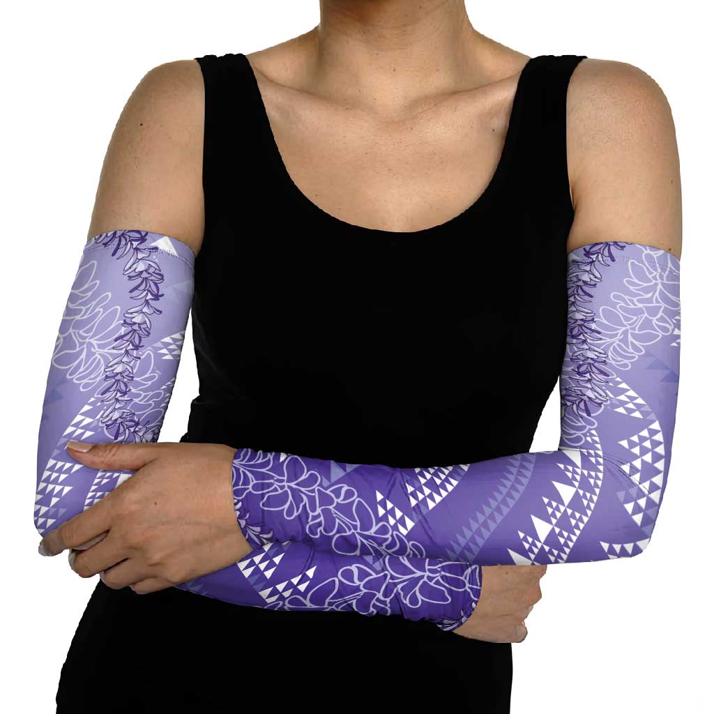 Hawaii Lavender Kapa Arm Sleeves Vintage 'Ohe Kāpala Motifs Mix Plumeria Leis