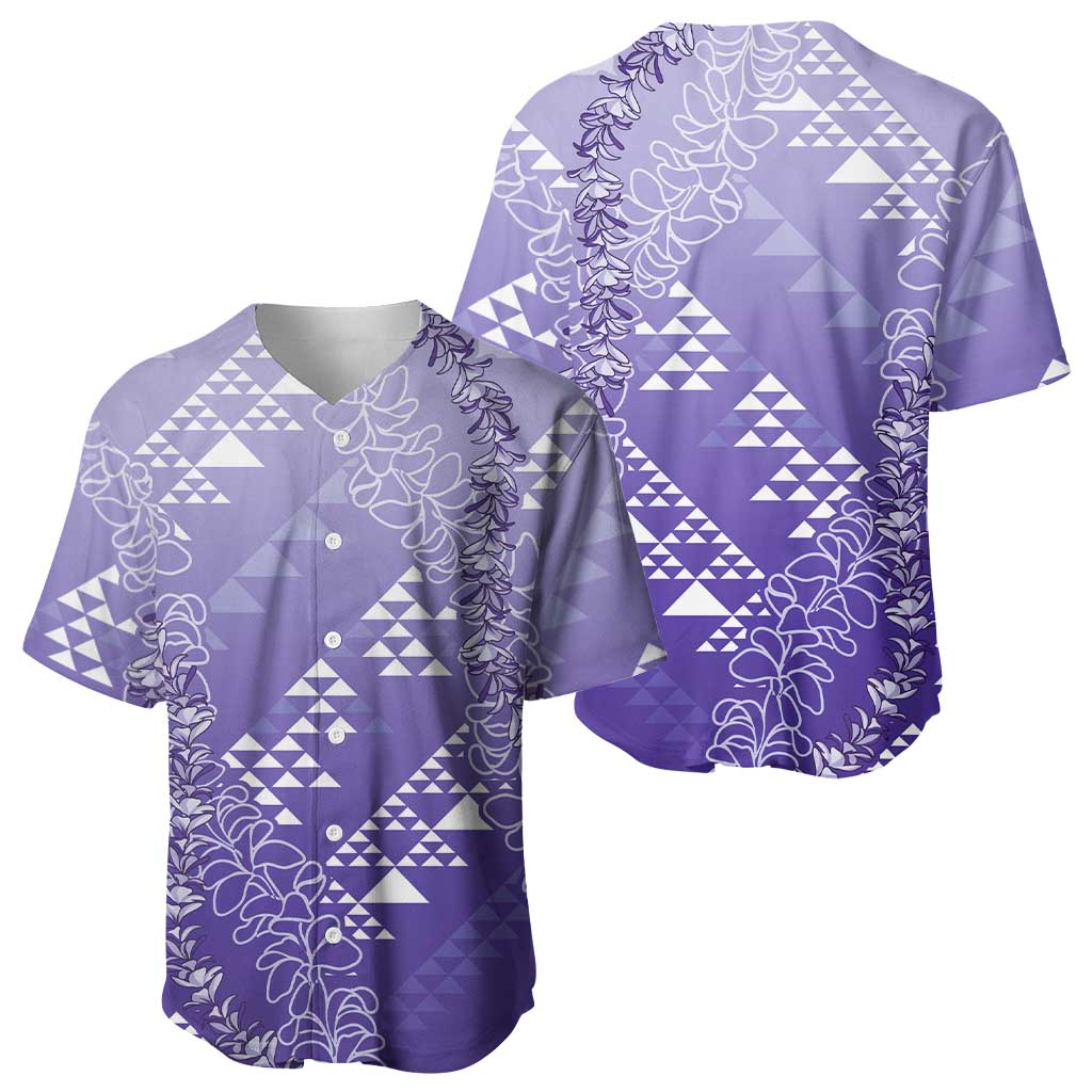 Hawaii Lavender Kapa Baseball Jersey Vintage 'Ohe Kāpala Motifs Mix Plumeria Leis