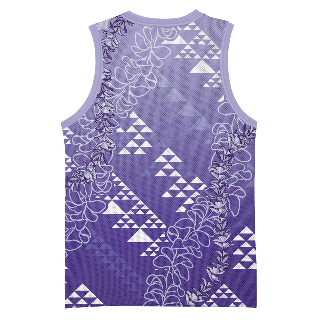 Hawaii Lavender Kapa Basketball Jersey Vintage 'Ohe Kāpala Motifs Mix Plumeria Leis LT7 - Polynesian Pride