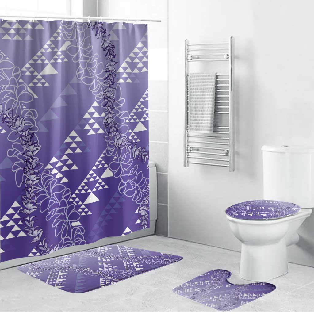 Hawaii Lavender Kapa Bathroom Set Vintage 'Ohe Kāpala Motifs Mix Plumeria Leis LT7 Bathroom Set (4 pcs) Lavender - Polynesian Pride