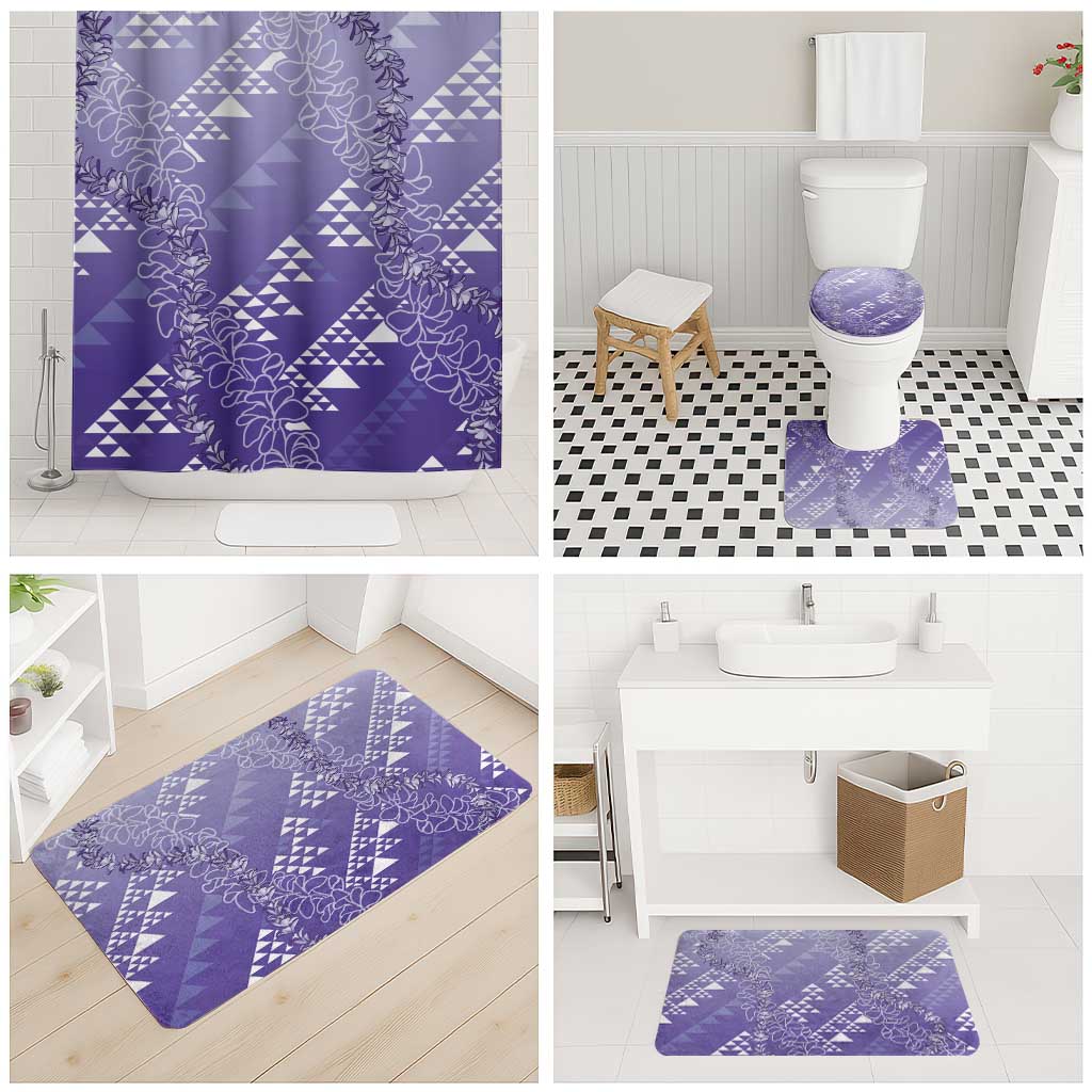 Hawaii Lavender Kapa Bathroom Set Vintage 'Ohe Kāpala Motifs Mix Plumeria Leis LT7 - Polynesian Pride