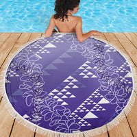 Hawaii Lavender Kapa Beach Blanket Vintage 'Ohe Kāpala Motifs Mix Plumeria Leis LT7 - Polynesian Pride