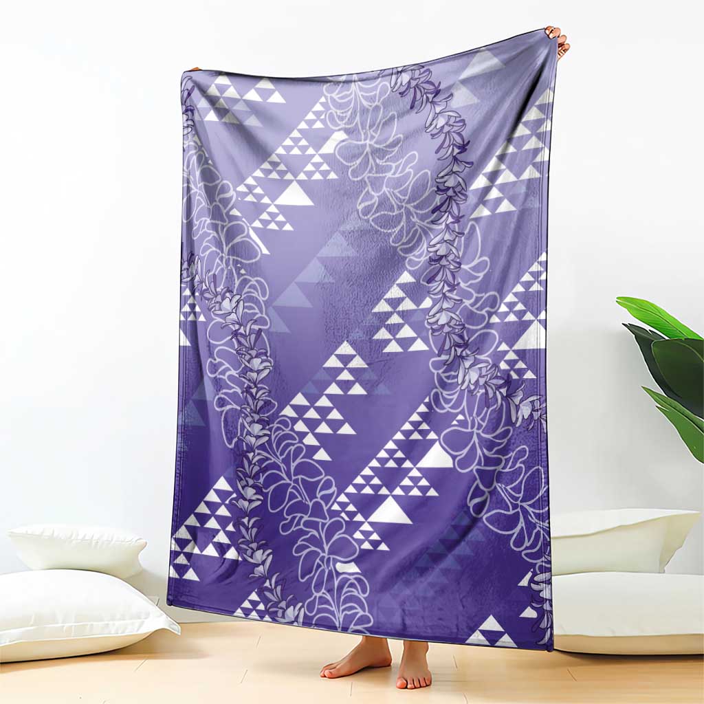 Hawaii Lavender Kapa Blanket Vintage 'Ohe Kāpala Motifs Mix Plumeria Leis
