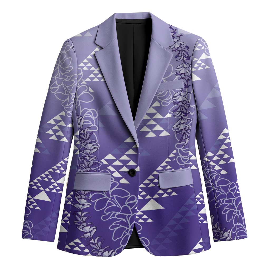 Hawaii Lavender Kapa Blazer Vintage 'Ohe Kāpala Motifs Mix Plumeria Leis