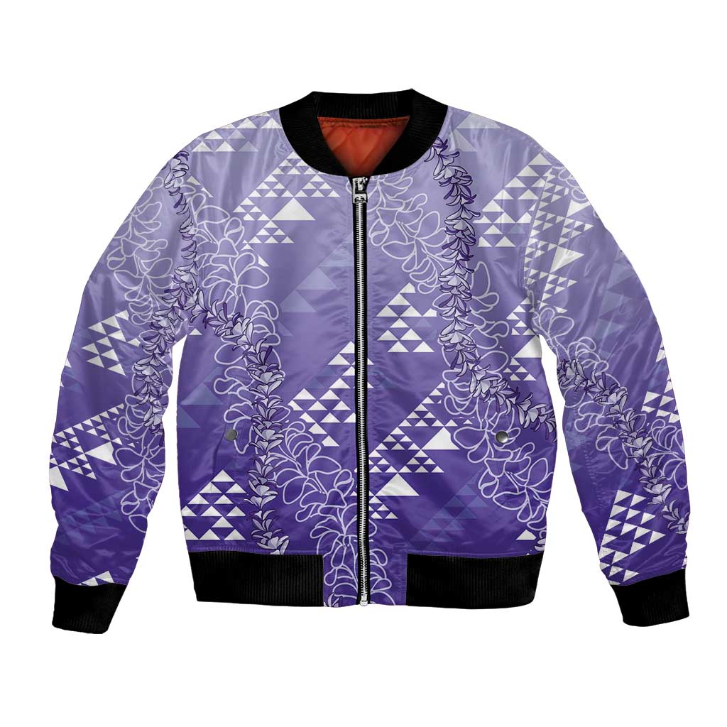 Hawaii Lavender Kapa Bomber Jacket Vintage 'Ohe Kāpala Motifs Mix Plumeria Leis
