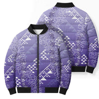 Hawaii Lavender Kapa Bomber Puffer Jacket Vintage 'Ohe Kāpala Motifs Mix Plumeria Leis