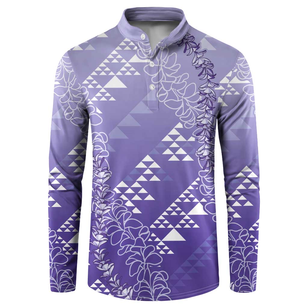 Hawaii Lavender Kapa Button Sweatshirt Vintage 'Ohe Kāpala Motifs Mix Plumeria Leis