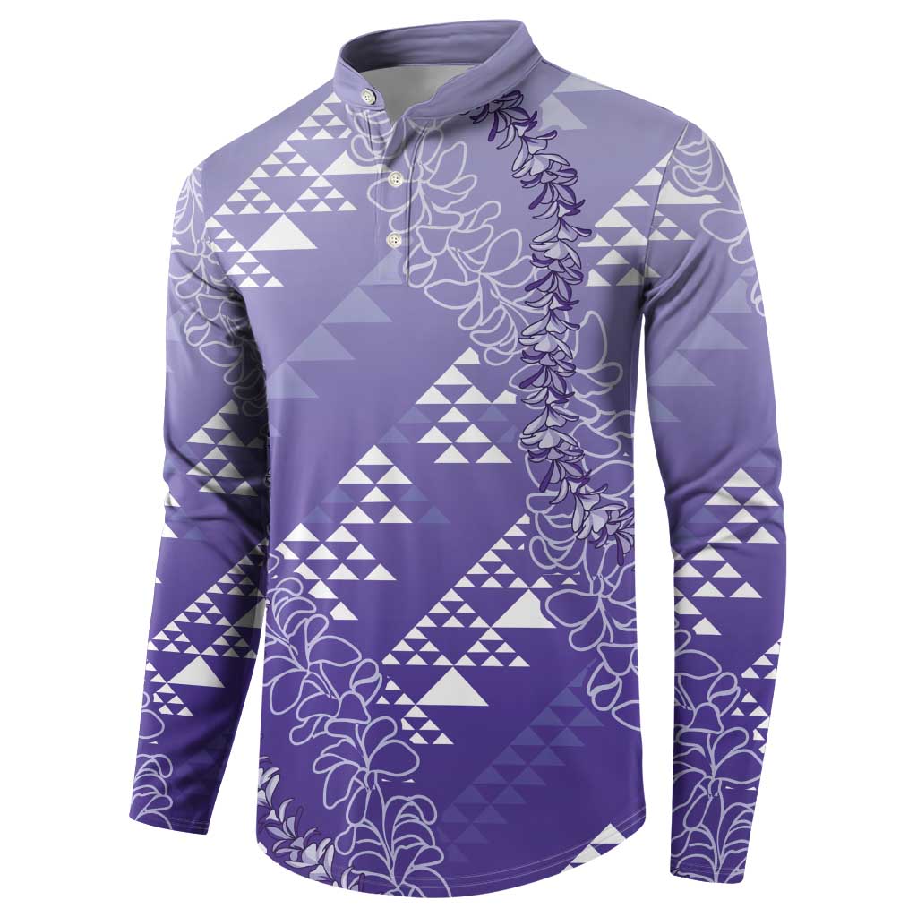 Hawaii Lavender Kapa Button Sweatshirt Vintage 'Ohe Kāpala Motifs Mix Plumeria Leis