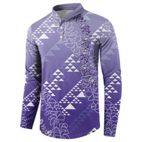 Hawaii Lavender Kapa Button Sweatshirt Vintage 'Ohe Kāpala Motifs Mix Plumeria Leis