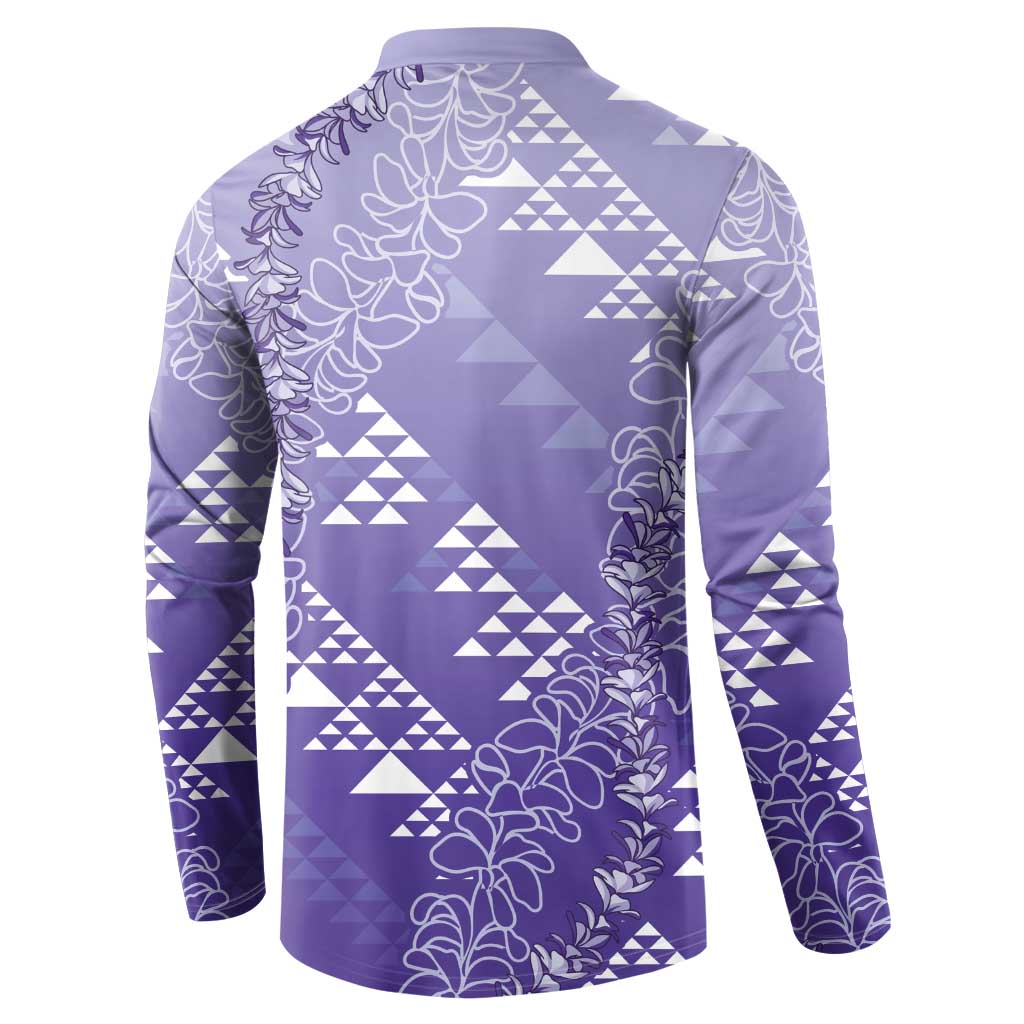 Hawaii Lavender Kapa Button Sweatshirt Vintage 'Ohe Kāpala Motifs Mix Plumeria Leis
