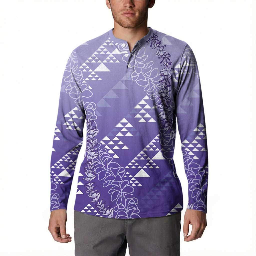 Hawaii Lavender Kapa Button Sweatshirt Vintage 'Ohe Kāpala Motifs Mix Plumeria Leis