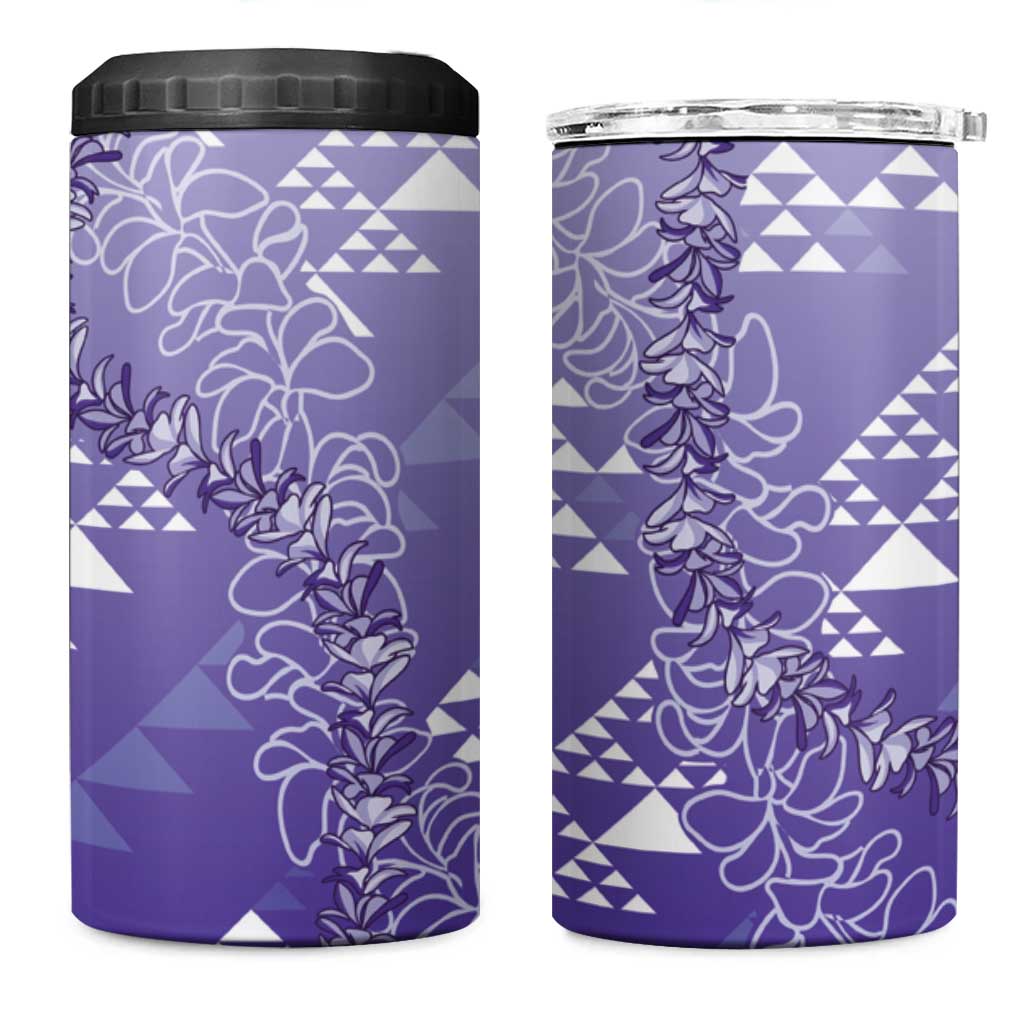 Hawaii Lavender Kapa 4 in 1 Can Cooler Tumbler Vintage 'Ohe Kāpala Motifs Mix Plumeria Leis LT7 One Size: 16 oz Lavender - Polynesian Pride