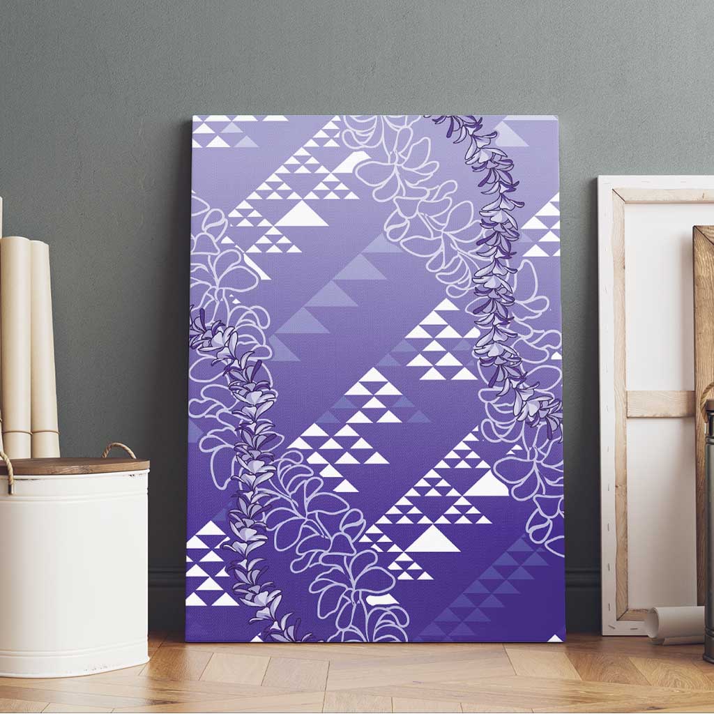 Hawaii Lavender Kapa Canvas Wall Art Vintage 'Ohe Kāpala Motifs Mix Plumeria Leis