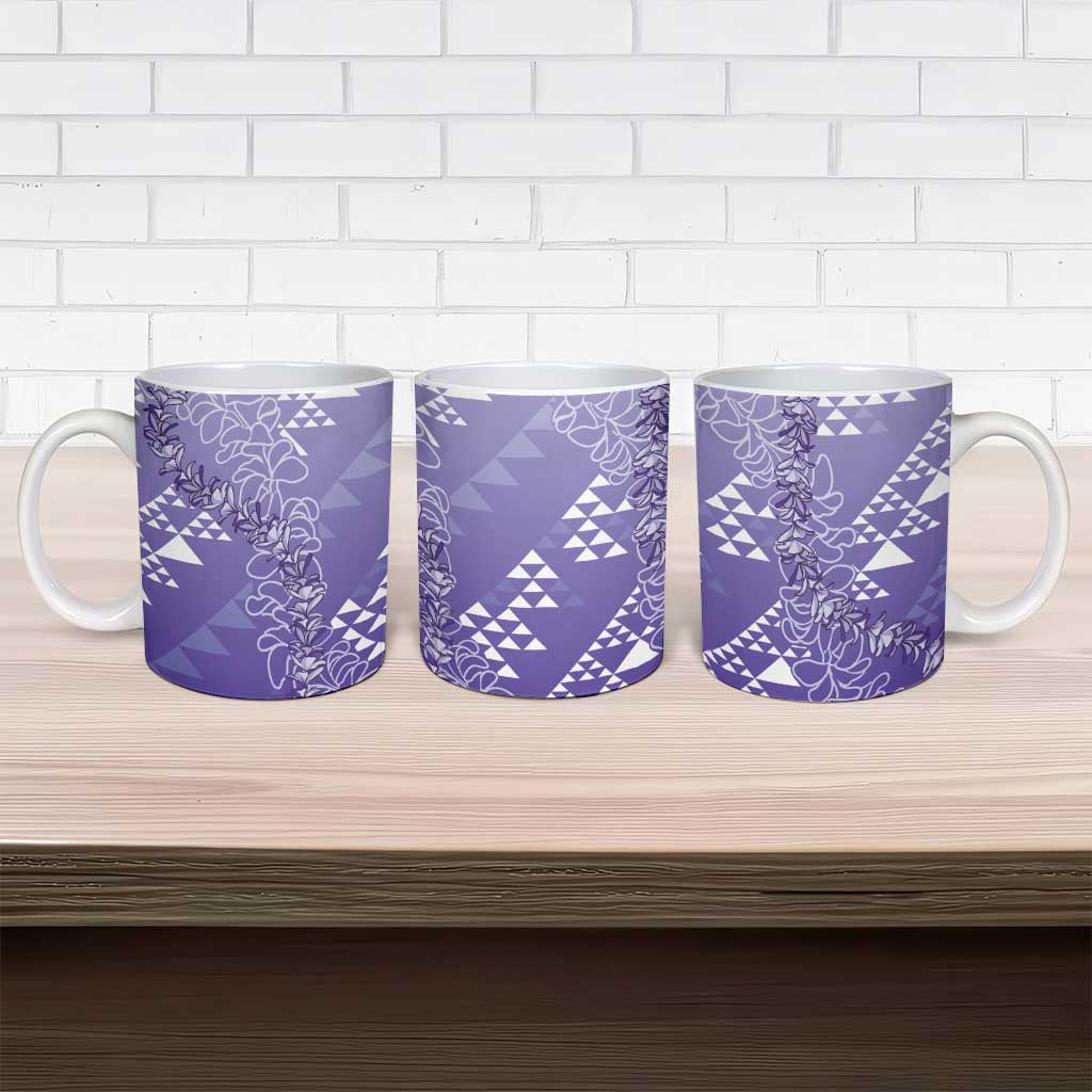 Hawaii Lavender Kapa Ceramic Mug Vintage 'Ohe Kāpala Motifs Mix Plumeria Leis