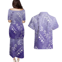 Hawaii Lavender Kapa Couples Matching Puletasi and Hawaiian Shirt Vintage 'Ohe Kāpala Motifs Mix Plumeria Leis LT7 - Polynesian Pride