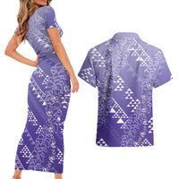 Hawaii Lavender Kapa Couples Matching Short Sleeve Bodycon Dress and Hawaiian Shirt Vintage 'Ohe Kāpala Motifs Mix Plumeria Leis LT7 - Polynesian Pride