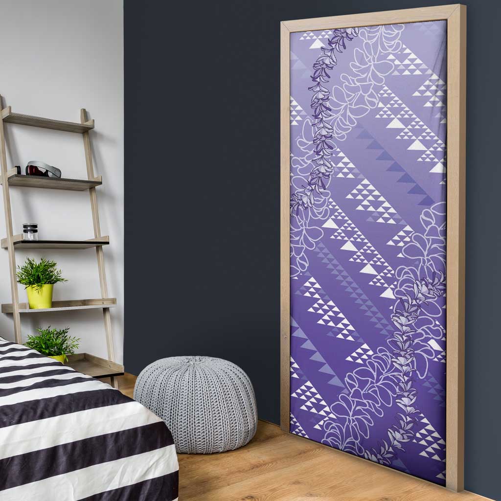 Hawaii Lavender Kapa Door Cover Vintage 'Ohe Kāpala Motifs Mix Plumeria Leis LT7 - Polynesian Pride