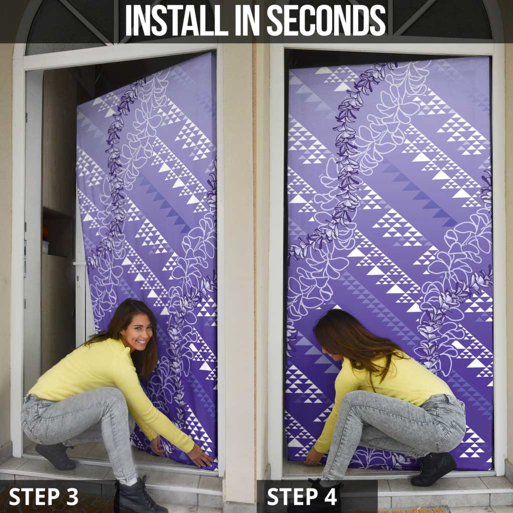 Hawaii Lavender Kapa Door Cover Vintage 'Ohe Kāpala Motifs Mix Plumeria Leis LT7 - Polynesian Pride