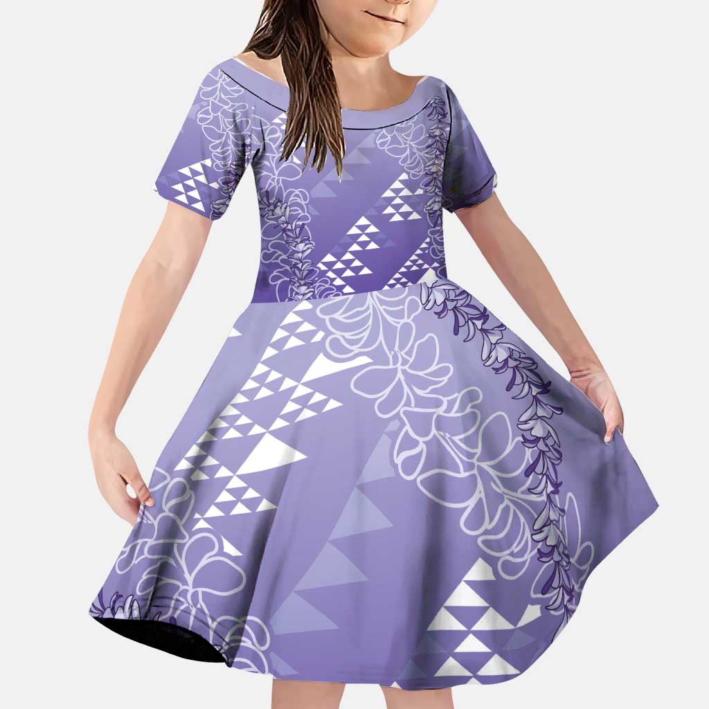 Hawaii Lavender Kapa Family Matching Puletasi and Hawaiian Shirt Vintage 'Ohe Kāpala Motifs Mix Plumeria Leis LT7 Daughter's Dress Lavender - Polynesian Pride