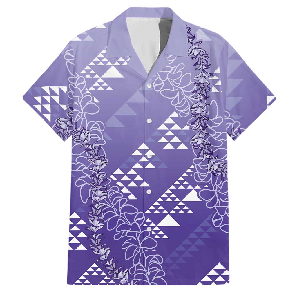 Hawaii Lavender Kapa Family Matching Summer Maxi Dress and Hawaiian Shirt Vintage 'Ohe Kāpala Motifs Mix Plumeria Leis LT7 Dad's Shirt - Short Sleeve Lavender - Polynesian Pride