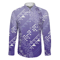 Hawaii Lavender Kapa Family Matching Summer Maxi Dress and Hawaiian Shirt Vintage 'Ohe Kāpala Motifs Mix Plumeria Leis LT7 Dad's Shirt - Long Sleeve Lavender - Polynesian Pride