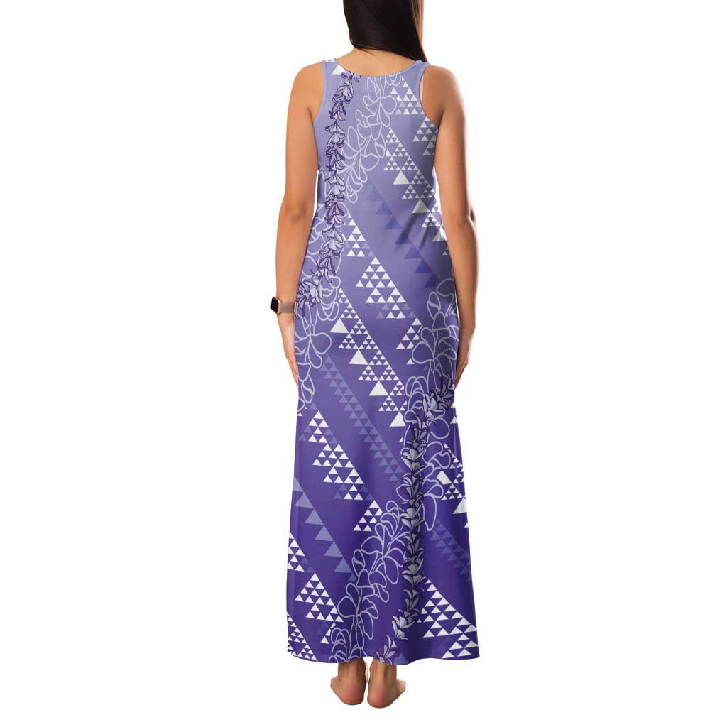 Hawaii Lavender Kapa Family Matching Tank Maxi Dress and Hawaiian Shirt Vintage 'Ohe Kāpala Motifs Mix Plumeria Leis LT7 - Polynesian Pride