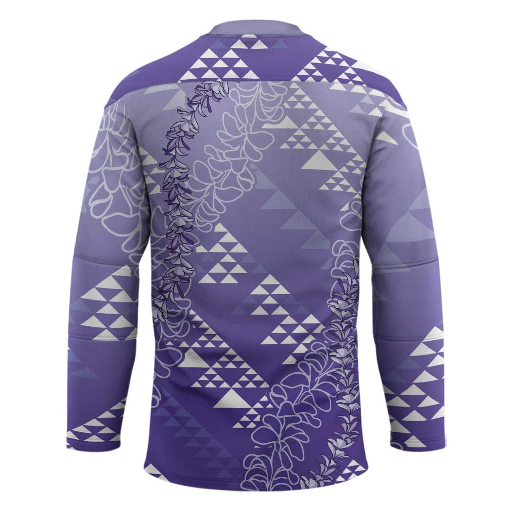 Hawaii Lavender Kapa Hockey Jersey Vintage 'Ohe Kāpala Motifs Mix Plumeria Leis LT7 - Polynesian Pride