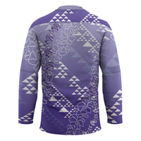 Hawaii Lavender Kapa Hockey Jersey Vintage 'Ohe Kāpala Motifs Mix Plumeria Leis LT7 - Polynesian Pride