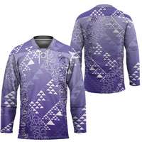 Hawaii Lavender Kapa Hockey Jersey Vintage 'Ohe Kāpala Motifs Mix Plumeria Leis LT7 - Polynesian Pride