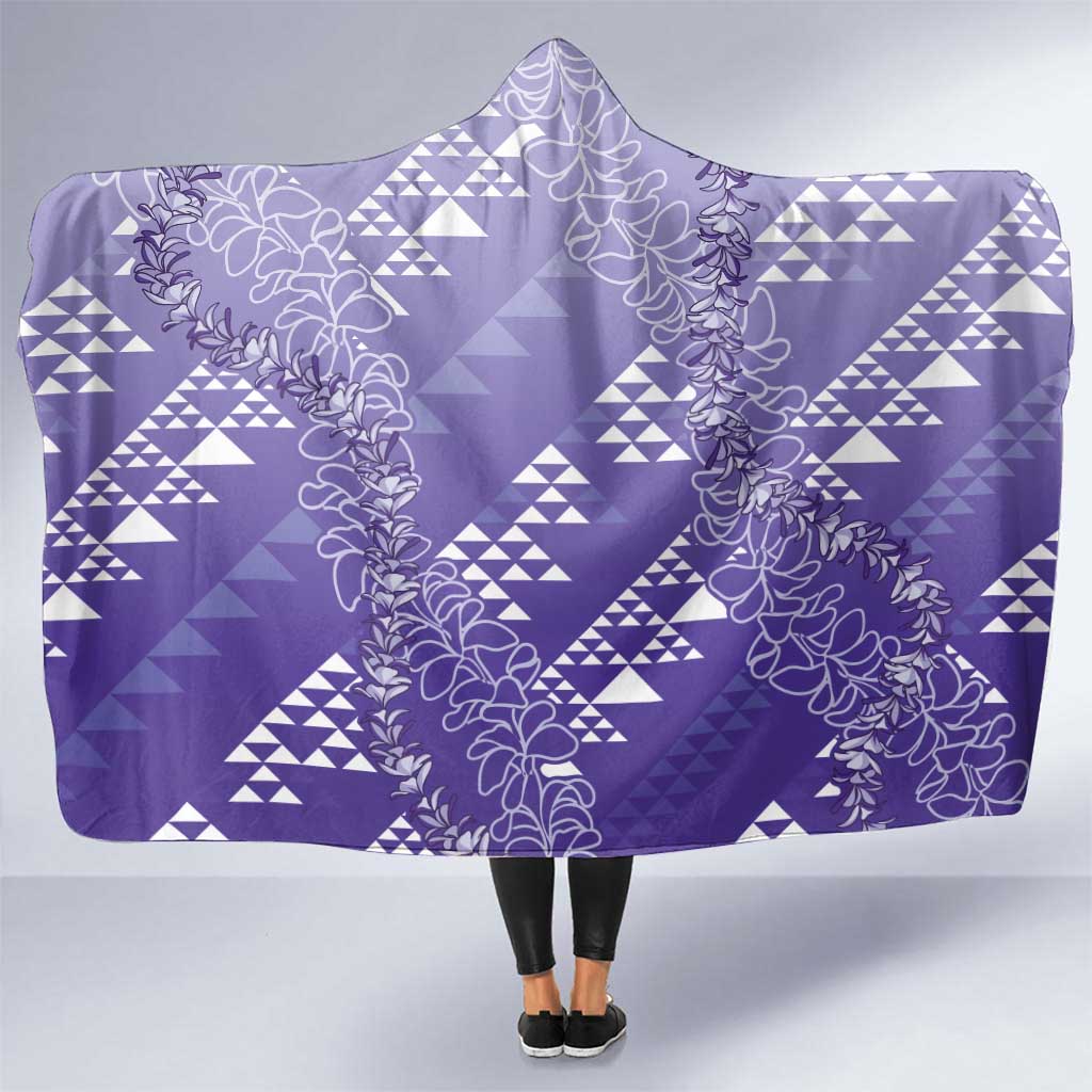 Hawaii Lavender Kapa Hooded Blanket Vintage 'Ohe Kāpala Motifs Mix Plumeria Leis LT7 One Size Lavender - Polynesian Pride