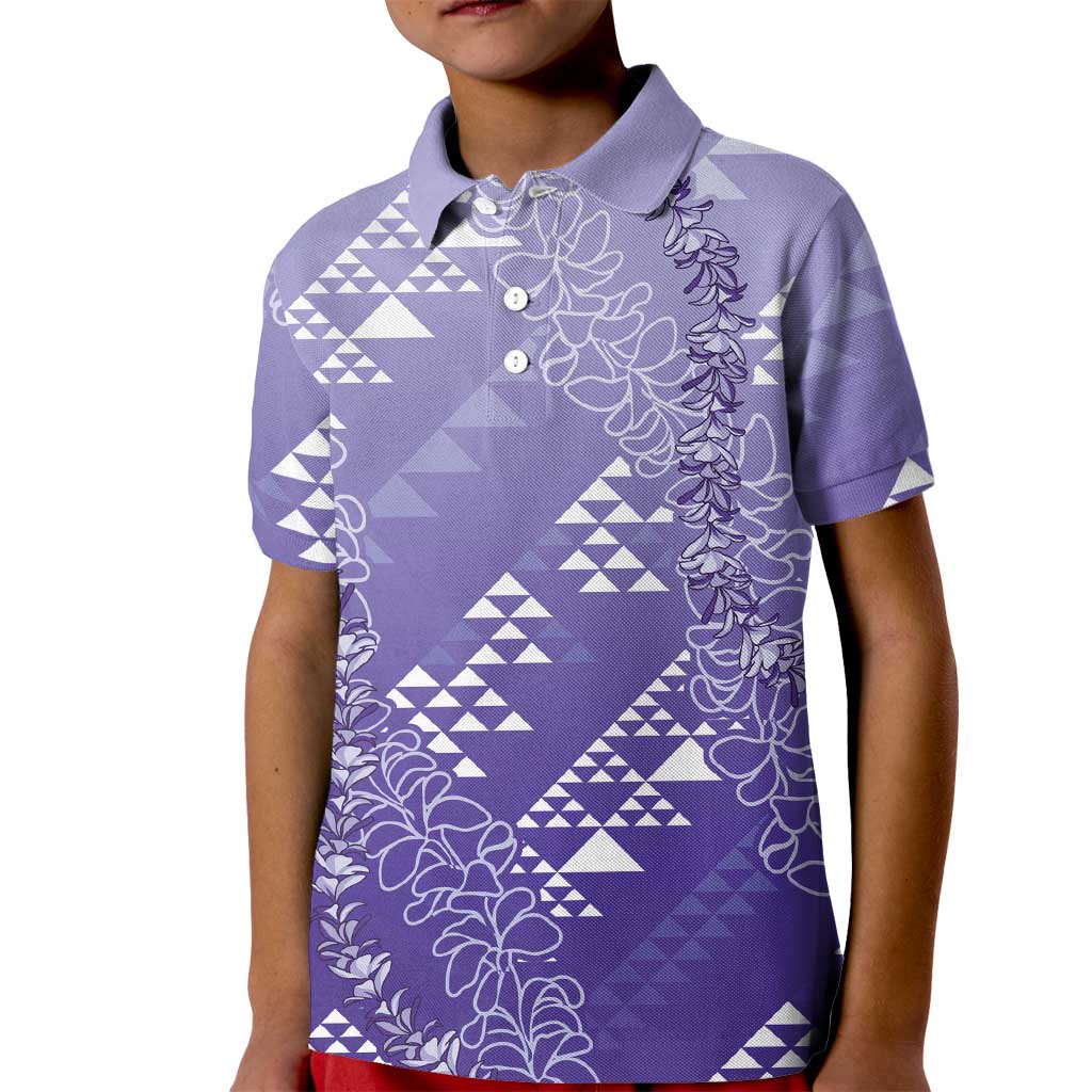 Hawaii Lavender Kapa Kid Polo Shirt Vintage 'Ohe Kāpala Motifs Mix Plumeria Leis LT7 Kid Lavender - Polynesian Pride