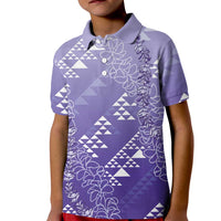 Hawaii Lavender Kapa Kid Polo Shirt Vintage 'Ohe Kāpala Motifs Mix Plumeria Leis LT7 Kid Lavender - Polynesian Pride