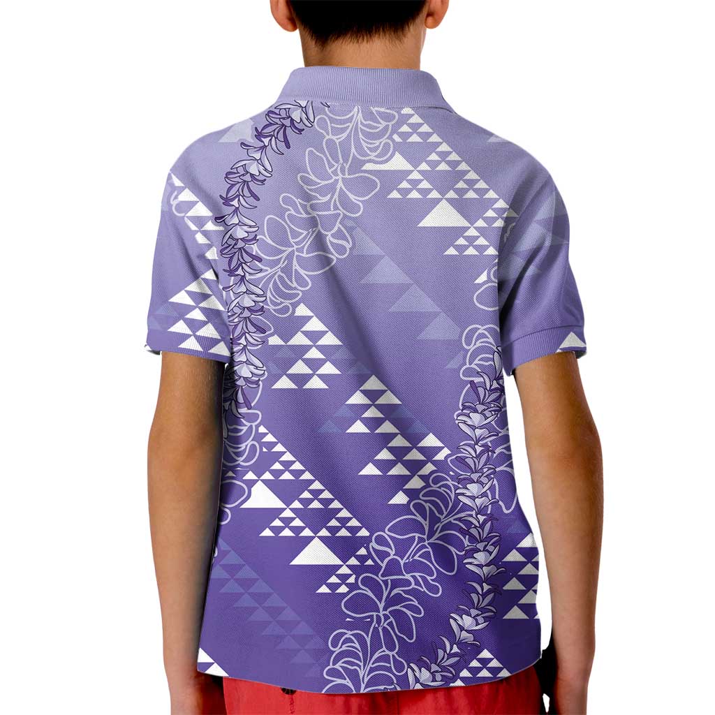 Hawaii Lavender Kapa Kid Polo Shirt Vintage 'Ohe Kāpala Motifs Mix Plumeria Leis LT7 - Polynesian Pride