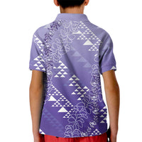 Hawaii Lavender Kapa Kid Polo Shirt Vintage 'Ohe Kāpala Motifs Mix Plumeria Leis LT7 - Polynesian Pride