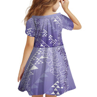 Hawaii Lavender Kapa Kid Short Sleeve Dress Vintage 'Ohe Kāpala Motifs Mix Plumeria Leis LT7 - Polynesian Pride