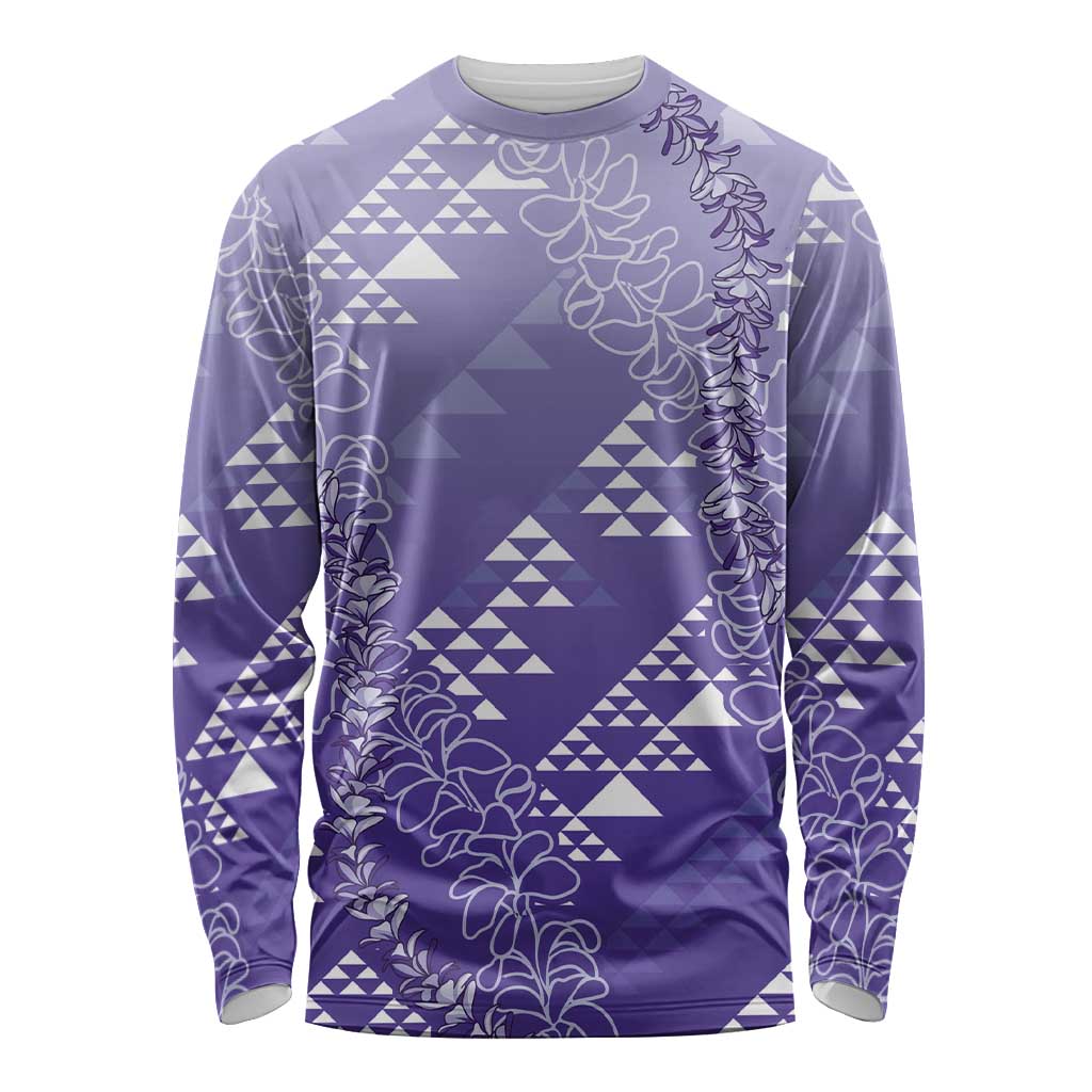 Hawaii Lavender Kapa Long Sleeve Shirt Vintage 'Ohe Kāpala Motifs Mix Plumeria Leis LT7 Unisex Lavender - Polynesian Pride