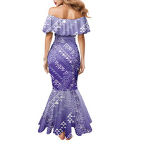 Hawaii Lavender Kapa Mermaid Dress Vintage 'Ohe Kāpala Motifs Mix Plumeria Leis LT7 - Polynesian Pride