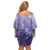 Hawaii Lavender Kapa Off Shoulder Short Dress Vintage 'Ohe Kāpala Motifs Mix Plumeria Leis LT7 - Polynesian Pride