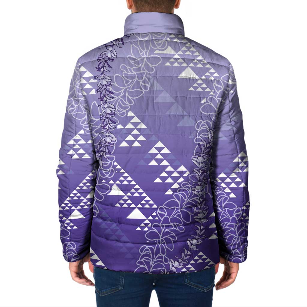 Hawaii Lavender Kapa Padded Jacket Vintage 'Ohe Kāpala Motifs Mix Plumeria Leis