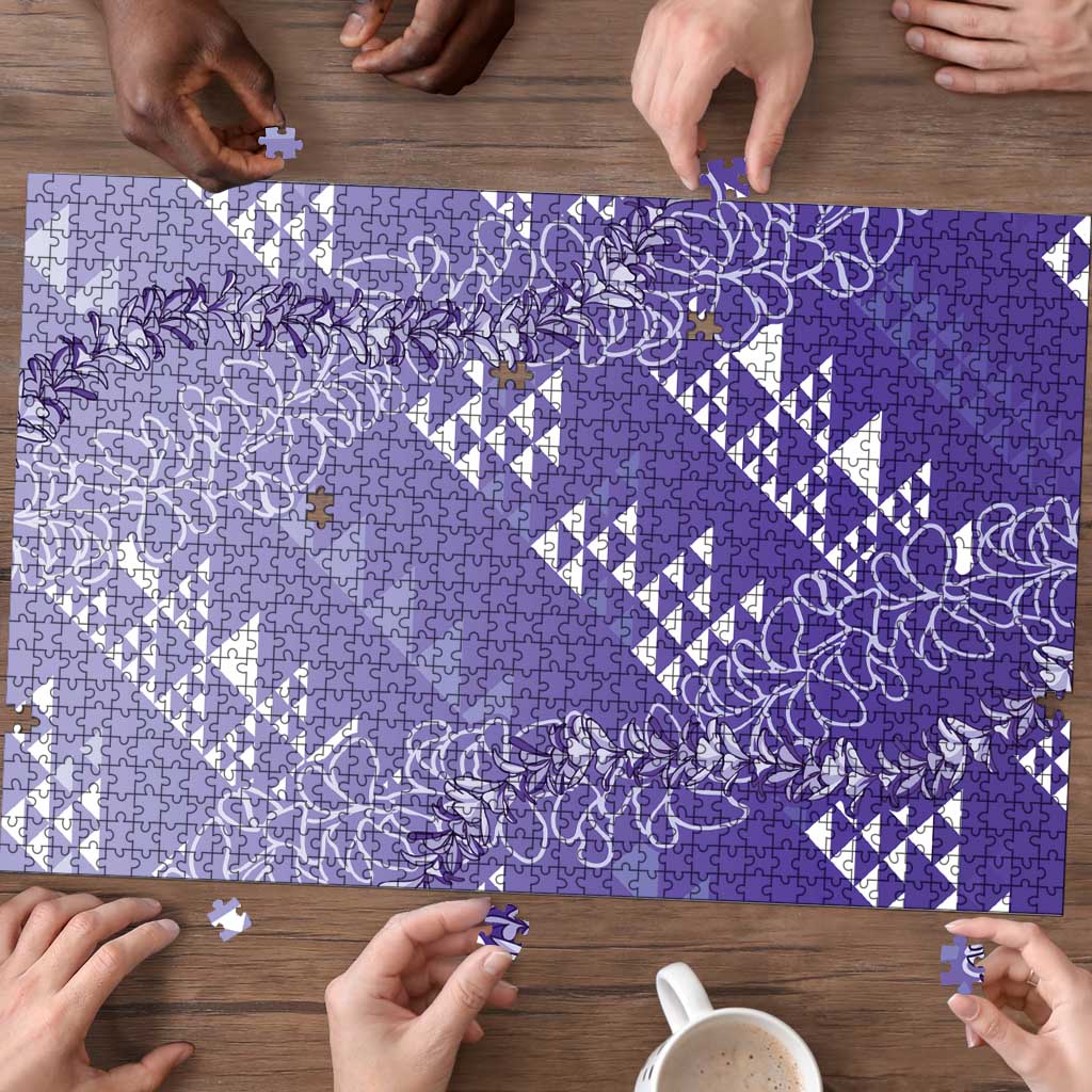 Hawaii Lavender Kapa Puzzle Vintage 'Ohe Kāpala Motifs Mix Plumeria Leis