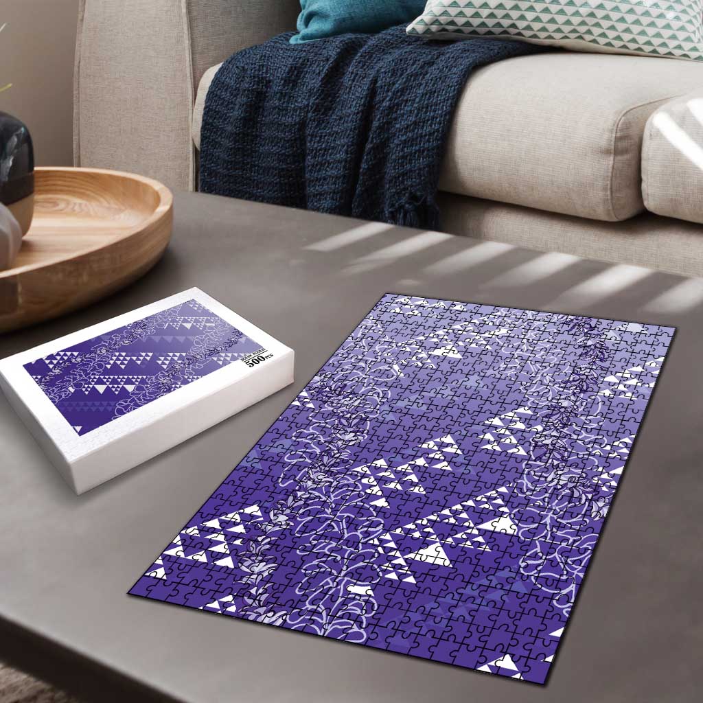 Hawaii Lavender Kapa Puzzle Vintage 'Ohe Kāpala Motifs Mix Plumeria Leis