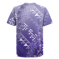 Hawaii Lavender Kapa Rugby Jersey Vintage 'Ohe Kāpala Motifs Mix Plumeria Leis