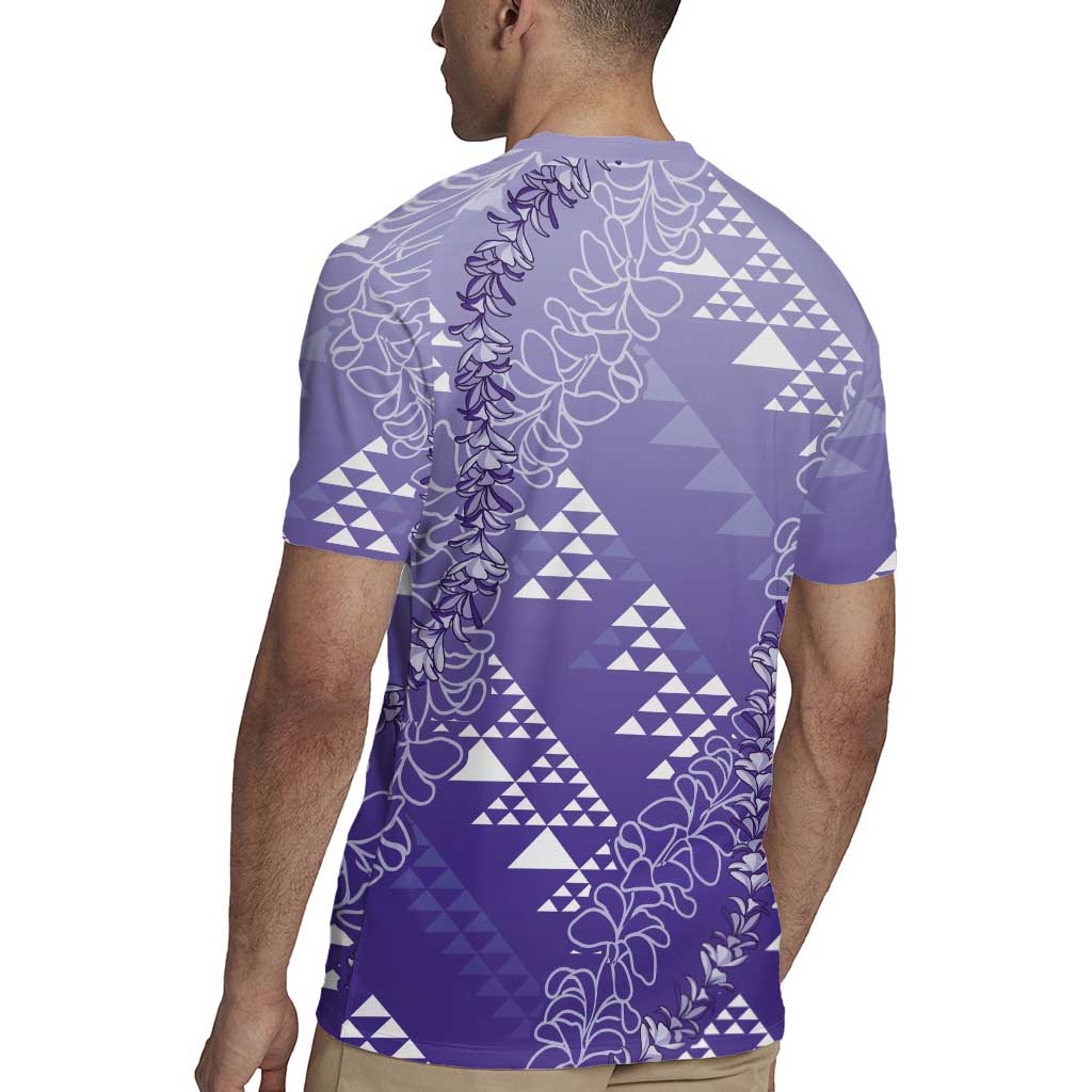 Hawaii Lavender Kapa Rugby Jersey Vintage 'Ohe Kāpala Motifs Mix Plumeria Leis