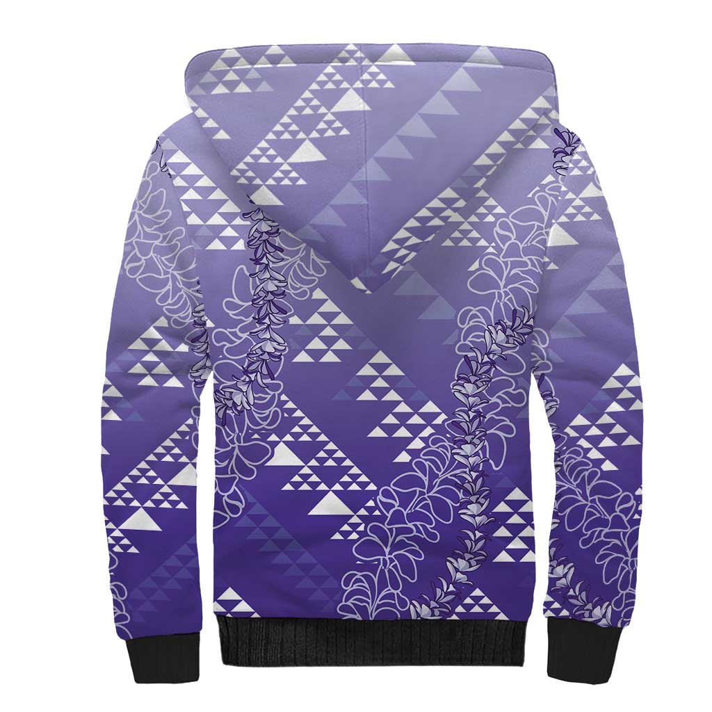 Hawaii Lavender Kapa Sherpa Hoodie Vintage 'Ohe Kāpala Motifs Mix Plumeria Leis LT7 - Polynesian Pride